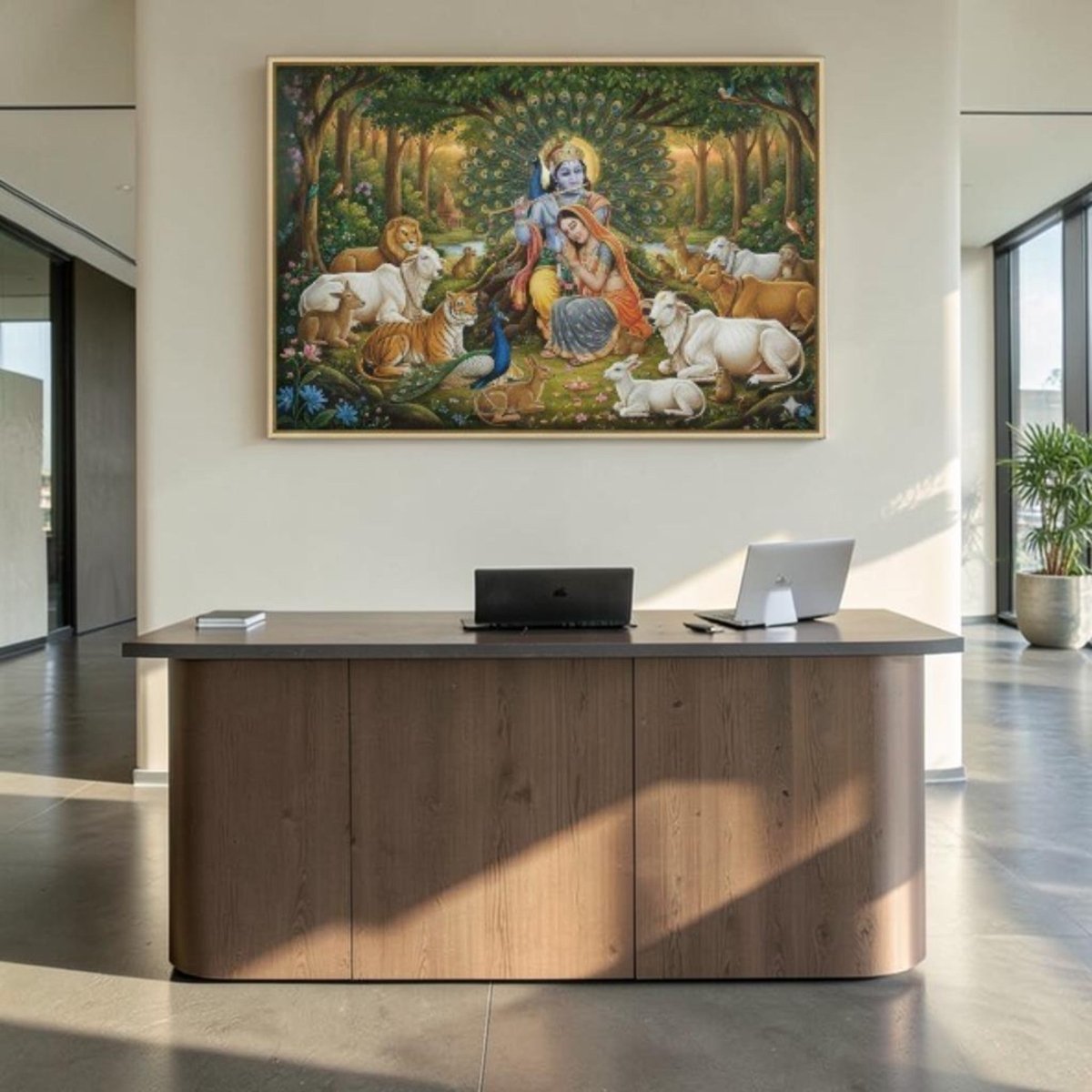 Jugal Jodi: Radha Madhav: The Dancing Peacock Melody (36 x 24 Inches)