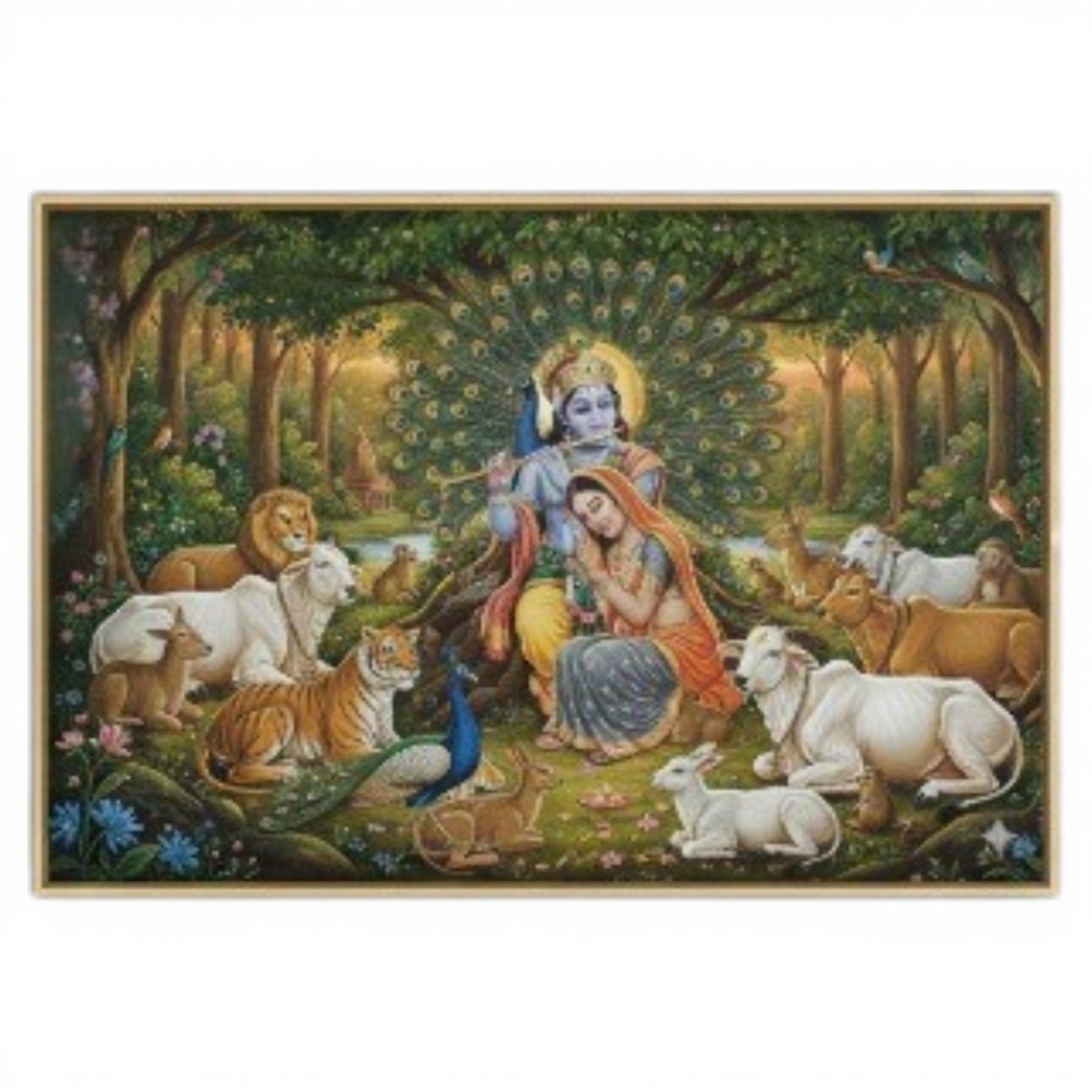 Jugal Jodi: Radha Madhav: The Dancing Peacock Melody (36 x 24 Inches)