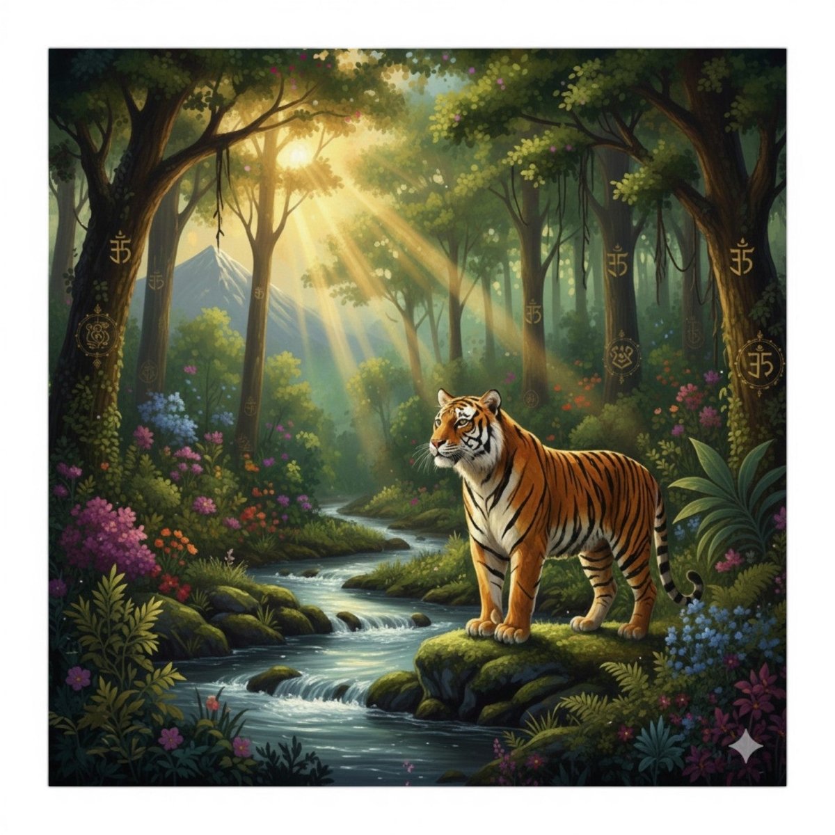 Jungle Majesty: Golden Tiger Spirit in the Morning Mist ( 36 x 36 Inches )