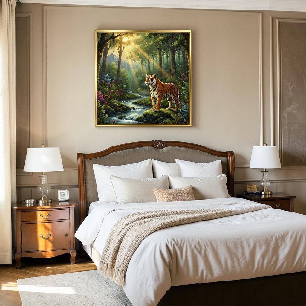 Jungle Majesty: Golden Tiger Spirit in the Morning Mist ( 36 x 36 Inches )