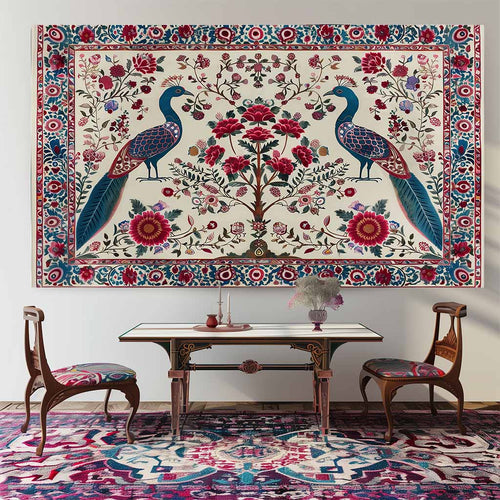 Kalamkari Painting: Peacock Paradise Canvas Wall Art (36 x 24 Inches)