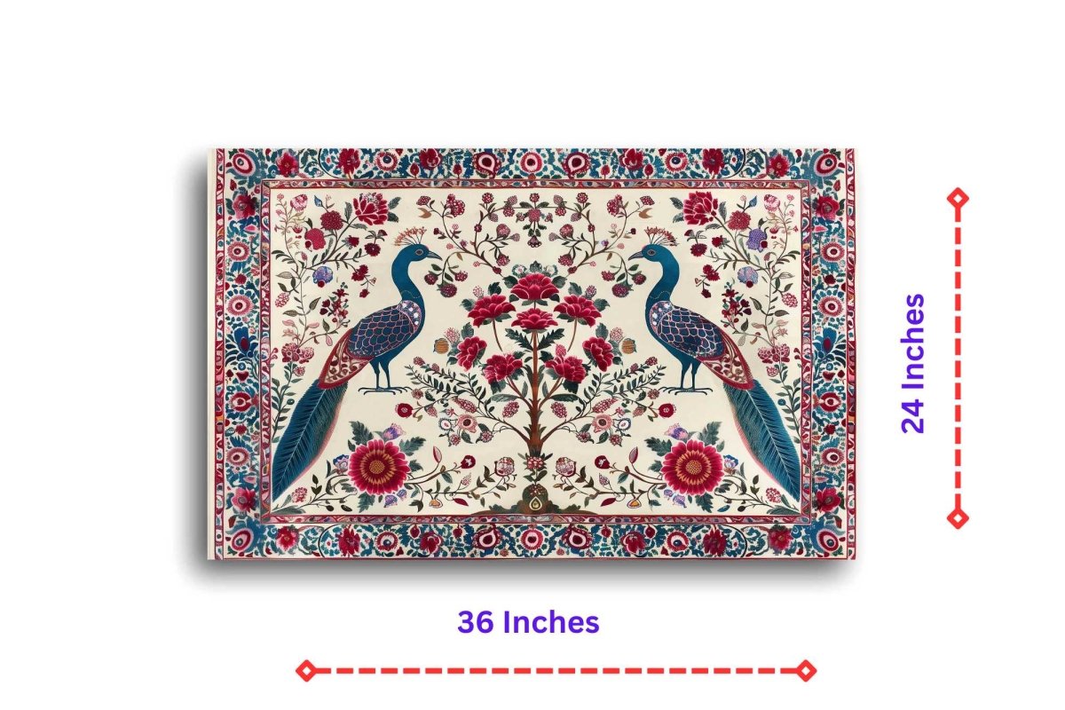 Kalamkari Painting: Peacock Paradise Canvas Wall Art (36 x 24 Inches)