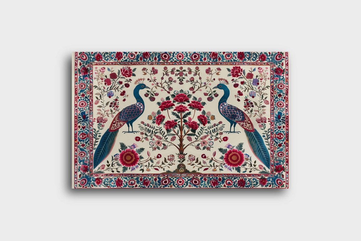 Kalamkari Painting: Peacock Paradise Canvas Wall Art (36 x 24 Inches)