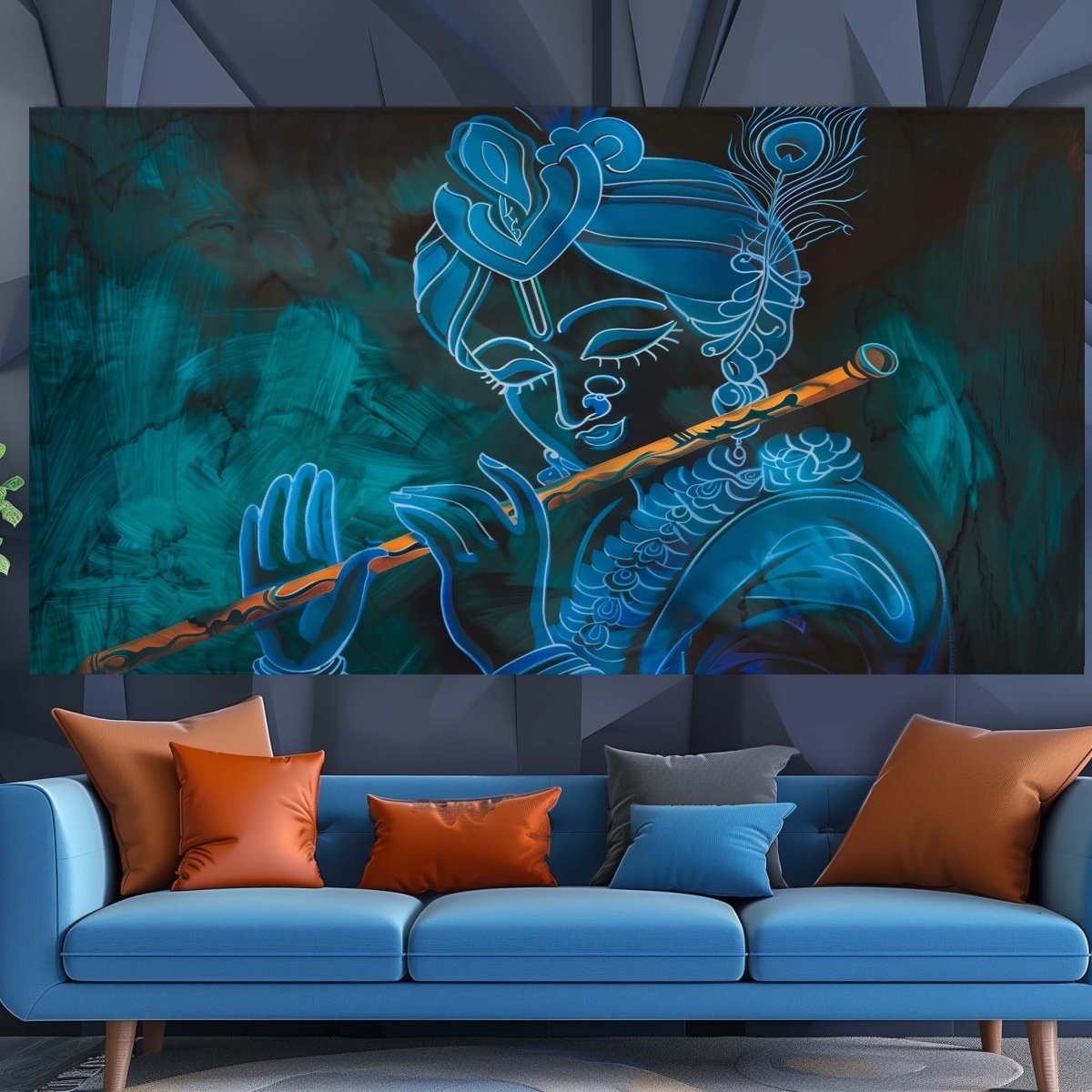 Krishna:The Blue Melody Canvas Wall Painting (36 x 24 Inches)