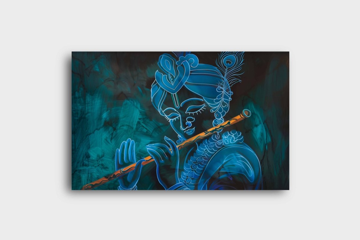 Krishna:The Blue Melody Canvas Wall Painting (36 x 24 Inches)