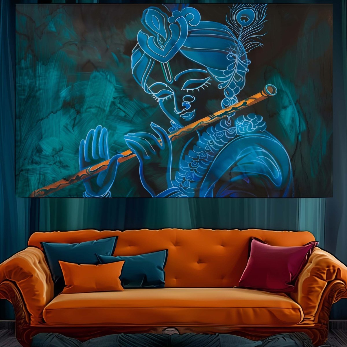 Krishna:The Blue Melody Canvas Wall Painting (36 x 24 Inches)