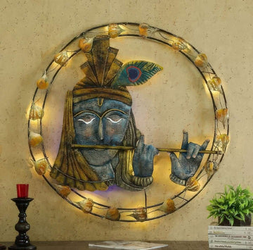 Krishna:The Flute's Luminescent Frame (40 x 40 Inches)