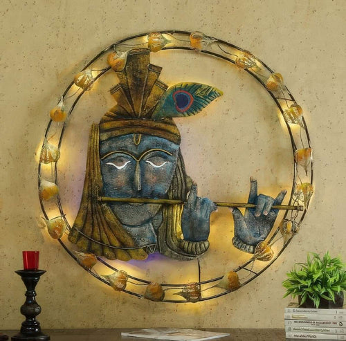 Krishna:The Flute's Luminescent Frame (40 x 40 Inches)