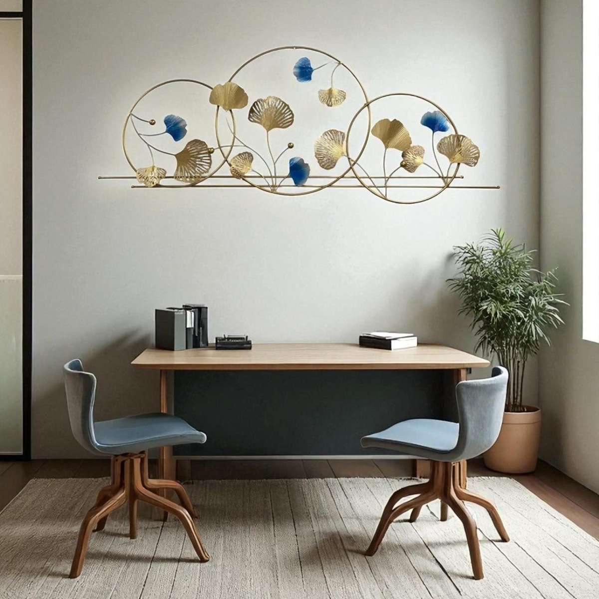 Large Decorative Metal Wall Hanging | Contemporary Ginkgo Leaf Art for Bedroom(63 x 26 Inches)