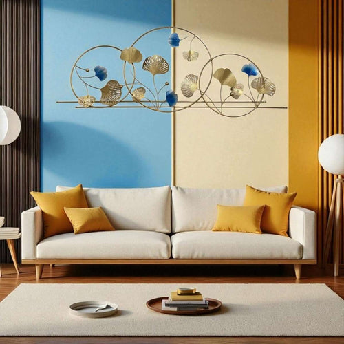 Large Decorative Metal Wall Hanging | Contemporary Ginkgo Leaf Art for Bedroom(63 x 26 Inches)