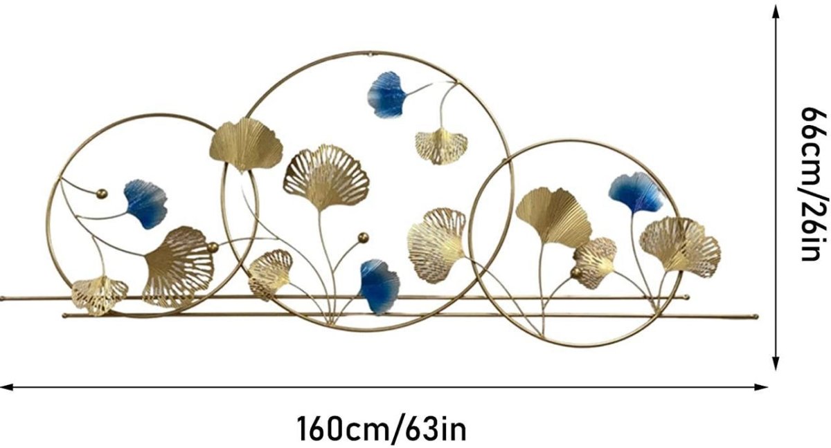 Large Decorative Metal Wall Hanging | Contemporary Ginkgo Leaf Art for Bedroom(63 x 26 Inches)