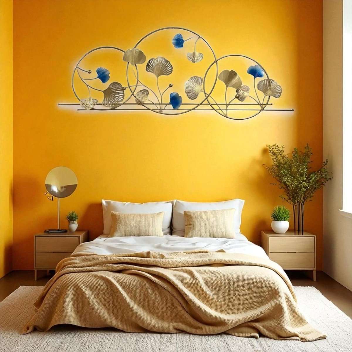 Large Decorative Metal Wall Hanging | Contemporary Ginkgo Leaf Art for Bedroom(63 x 26 Inches)