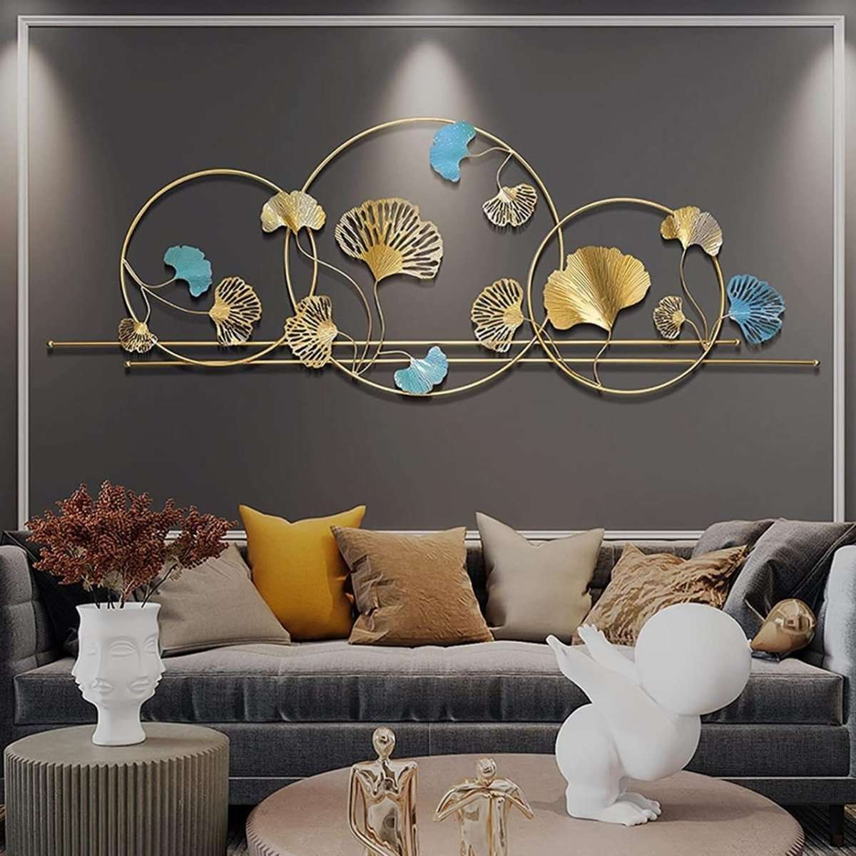 Large Decorative Metal Wall Hanging | Contemporary Ginkgo Leaf Art for Bedroom(63 x 26 Inches)