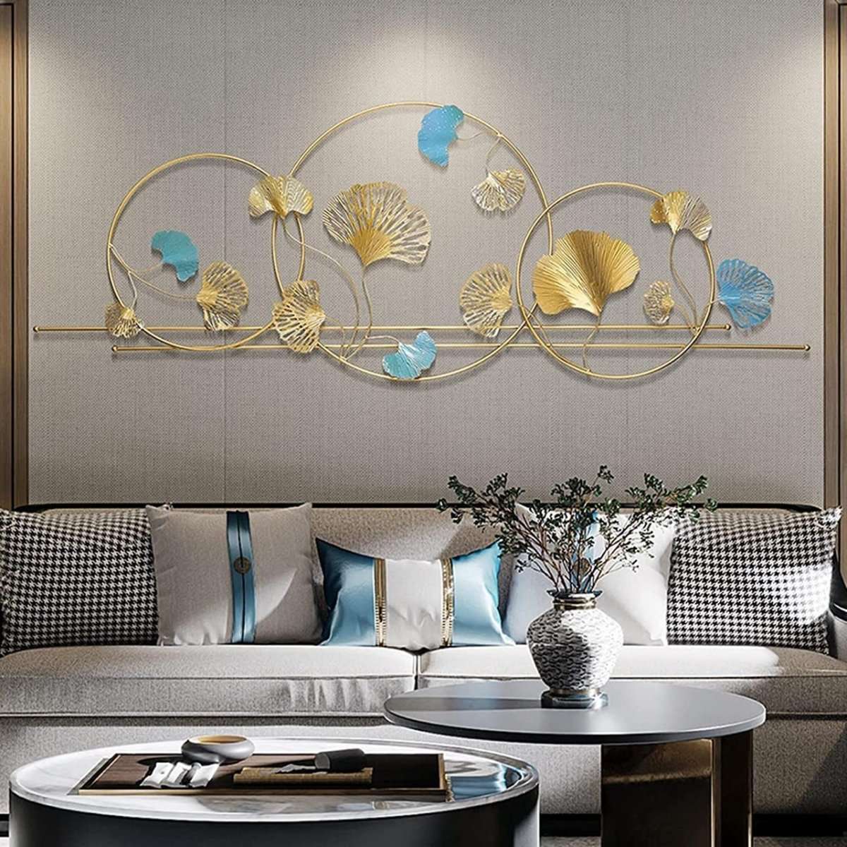 Large Decorative Metal Wall Hanging | Contemporary Ginkgo Leaf Art for Bedroom(63 x 26 Inches)