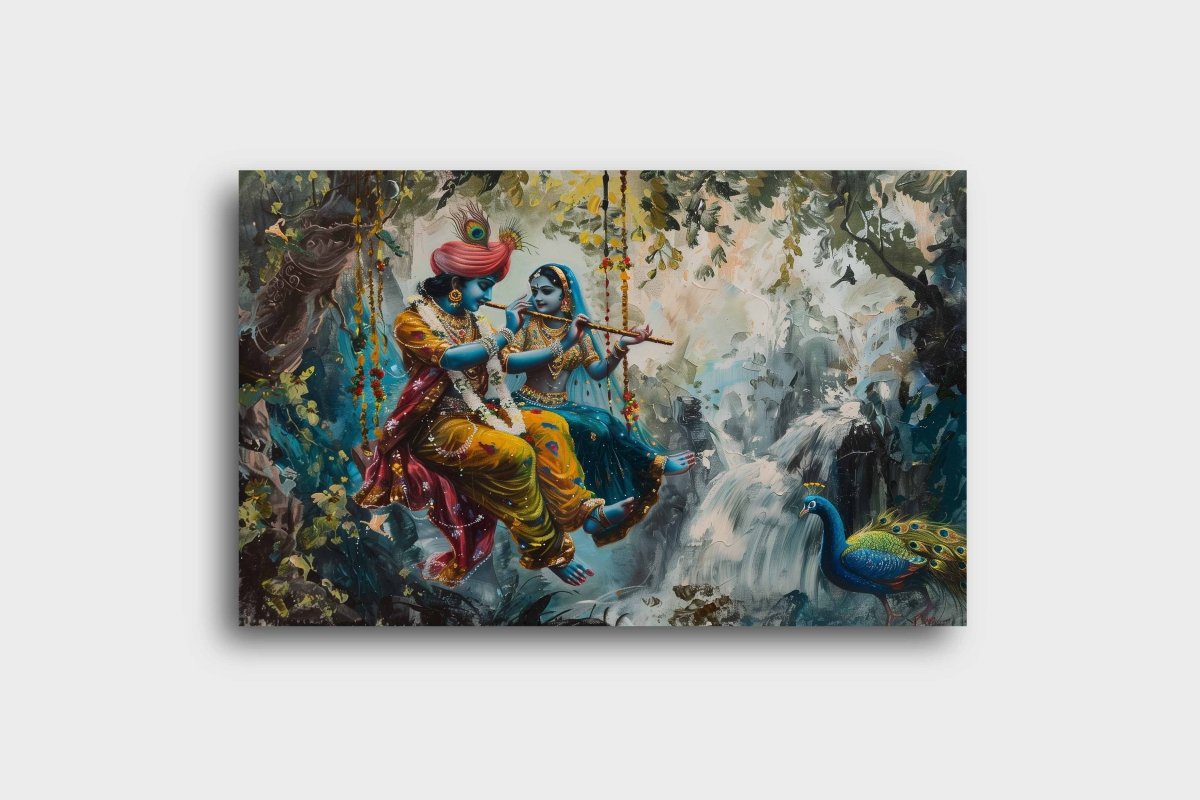 Lavanya Radha Krishna Jhoola Canvas Wall Painting (36 x 24 Inches)