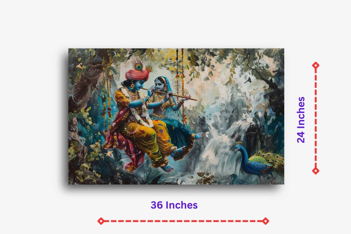 Lavanya Radha Krishna Jhoola Canvas Wall Painting (36 x 24 Inches)