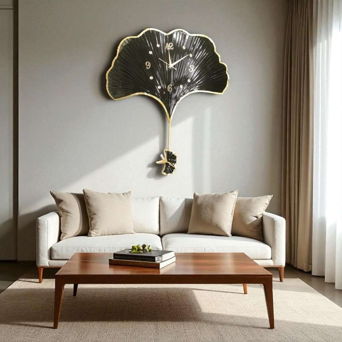 LIFETIME GINKGO LEAF Wall Clock in BLACK (26.5 x 30 Inches)