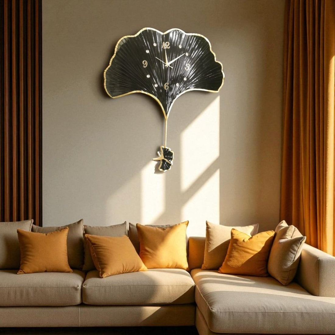 LIFETIME GINKGO LEAF Wall Clock in BLACK (26.5 x 30 Inches)