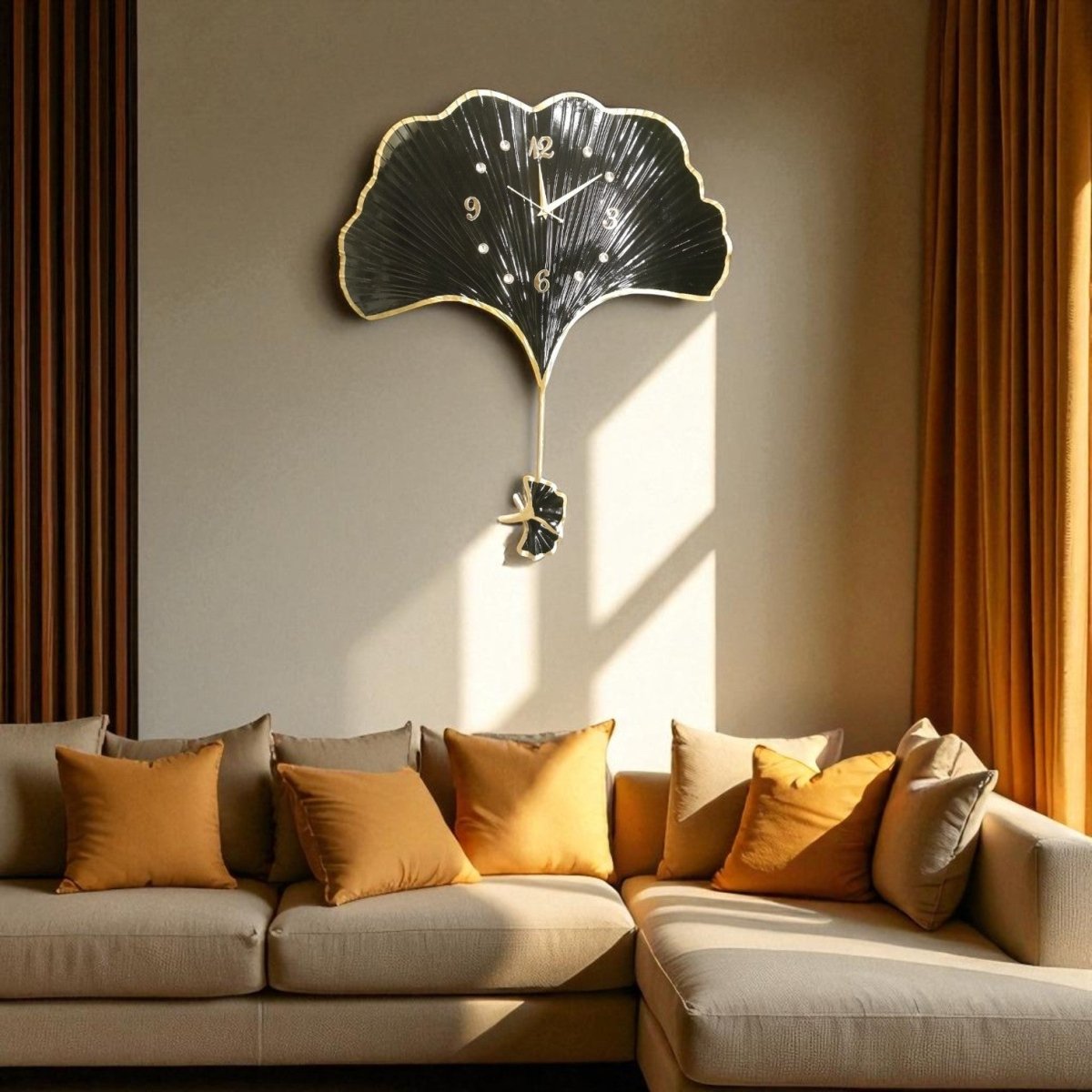 LIFETIME GINKGO LEAF Wall Clock in BLACK (26.5 x 30 Inches)
