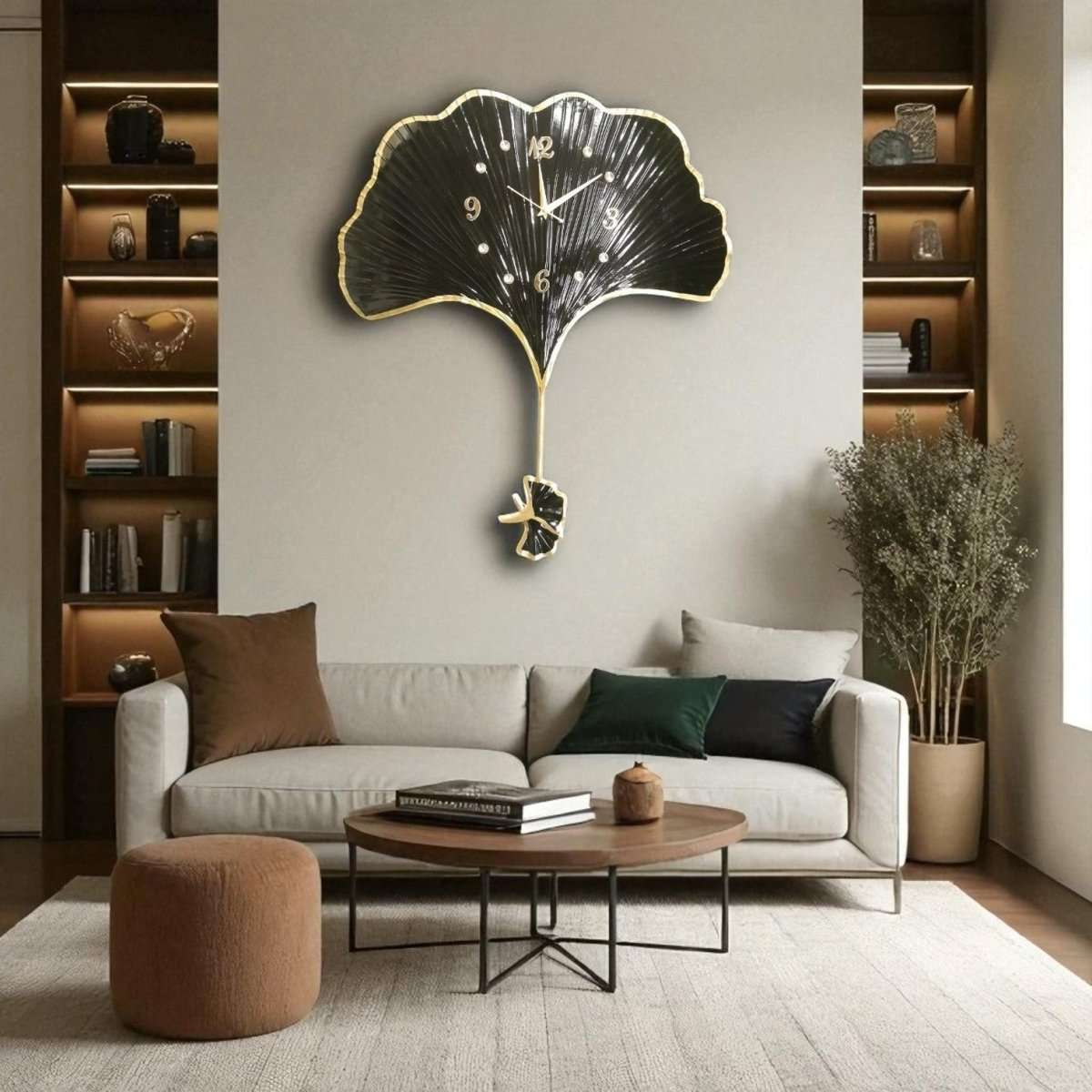 LIFETIME GINKGO LEAF Wall Clock in BLACK (26.5 x 30 Inches)