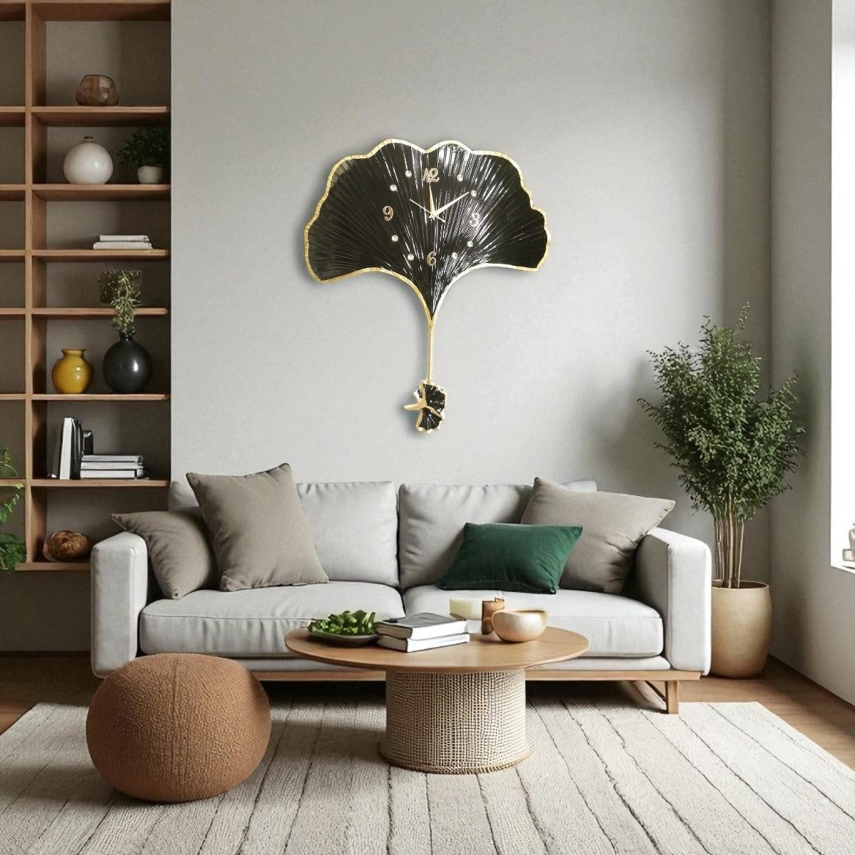 LIFETIME GINKGO LEAF Wall Clock in BLACK (26.5 x 30 Inches)