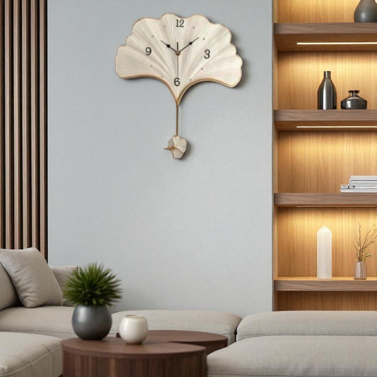 LIFETIME GINKGO LEAF Wall Clock in WHITE (26.5 x 30 Inches)