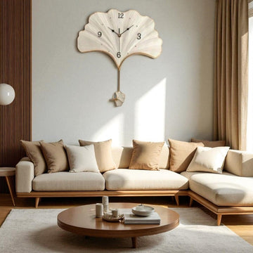 LIFETIME GINKGO LEAF Wall Clock in WHITE (26.5 x 30 Inches)