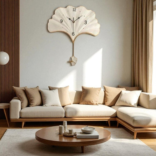 LIFETIME GINKGO LEAF Wall Clock in WHITE (26.5 x 30 Inches)