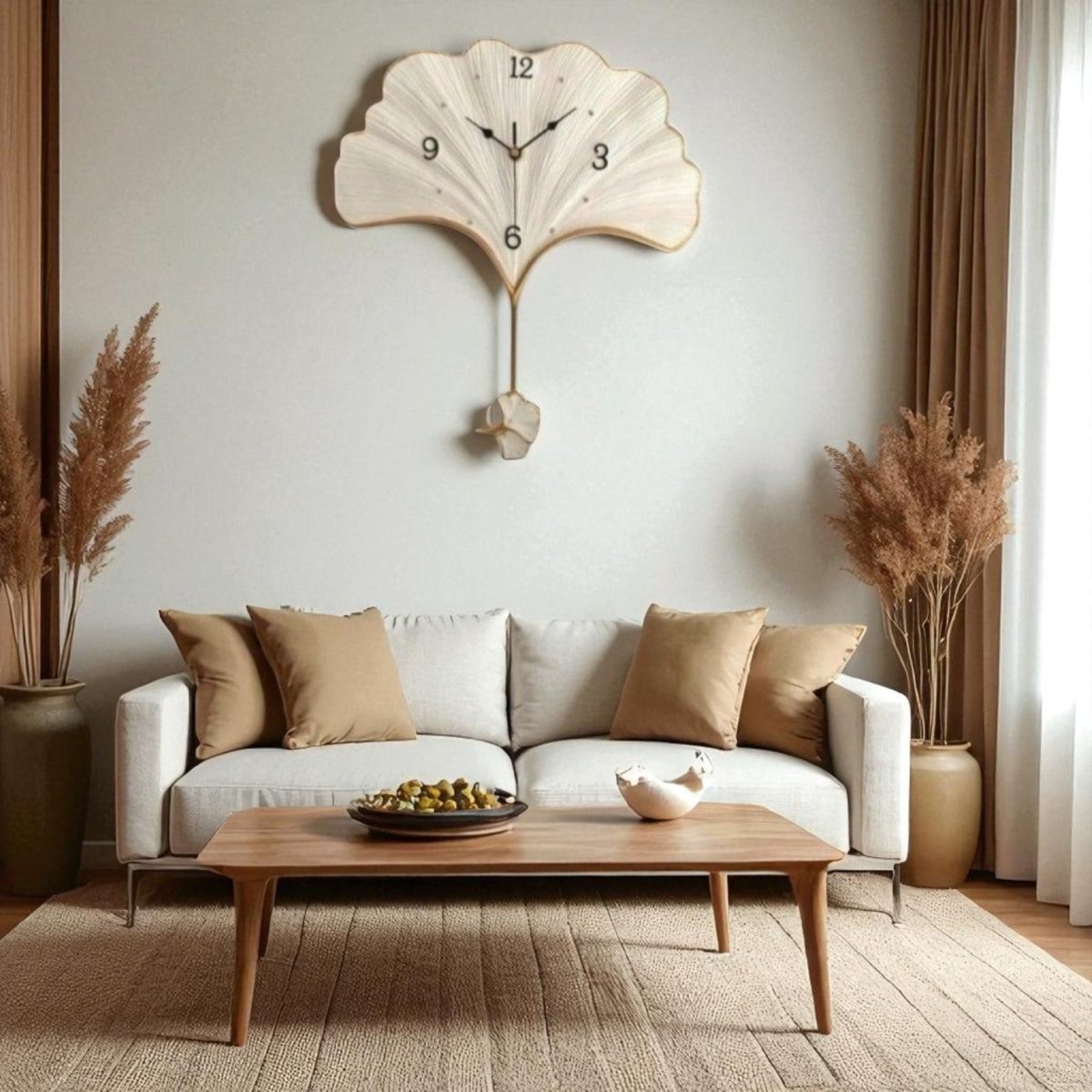 LIFETIME GINKGO LEAF Wall Clock in WHITE (26.5 x 30 Inches)