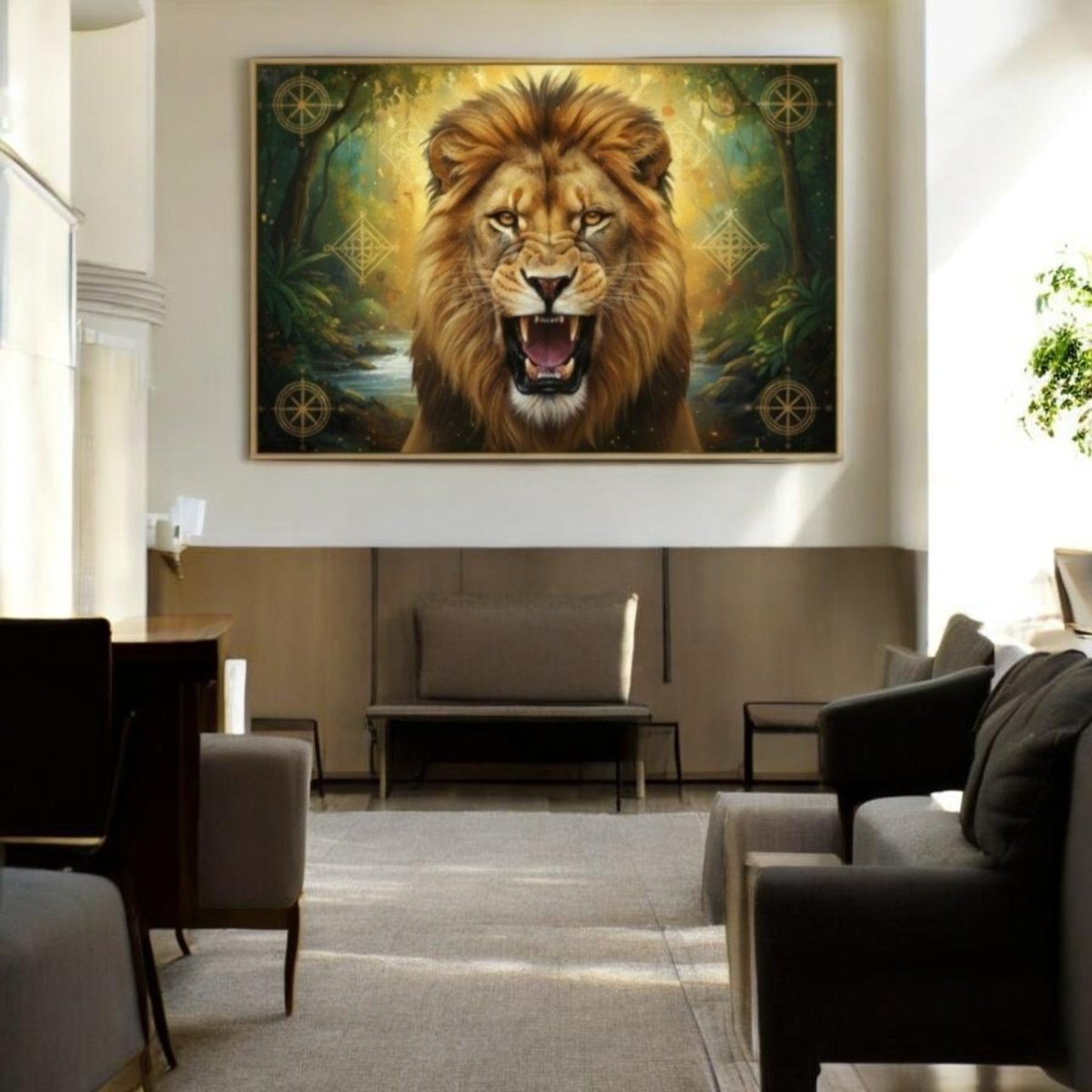 Lion: Kesari Garjana: The Sacred Sentinel’s Golden Roar (36 x 24 Inches)