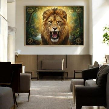 Lion: Kesari Garjana: The Sacred Sentinel’s Golden Roar (36 x 24 Inches)