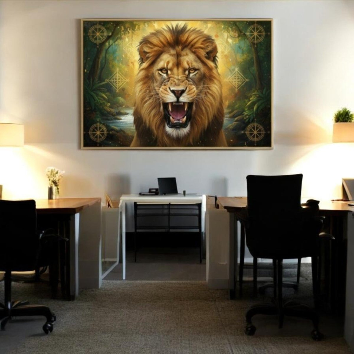 Lion: Kesari Garjana: The Sacred Sentinel’s Golden Roar (36 x 24 Inches)