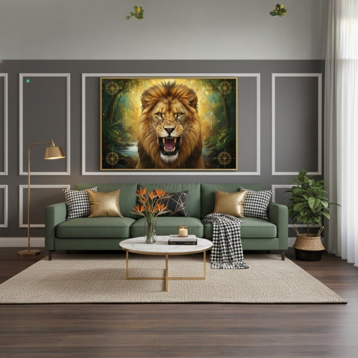 Lion: Kesari Garjana: The Sacred Sentinel’s Golden Roar (36 x 24 Inches)