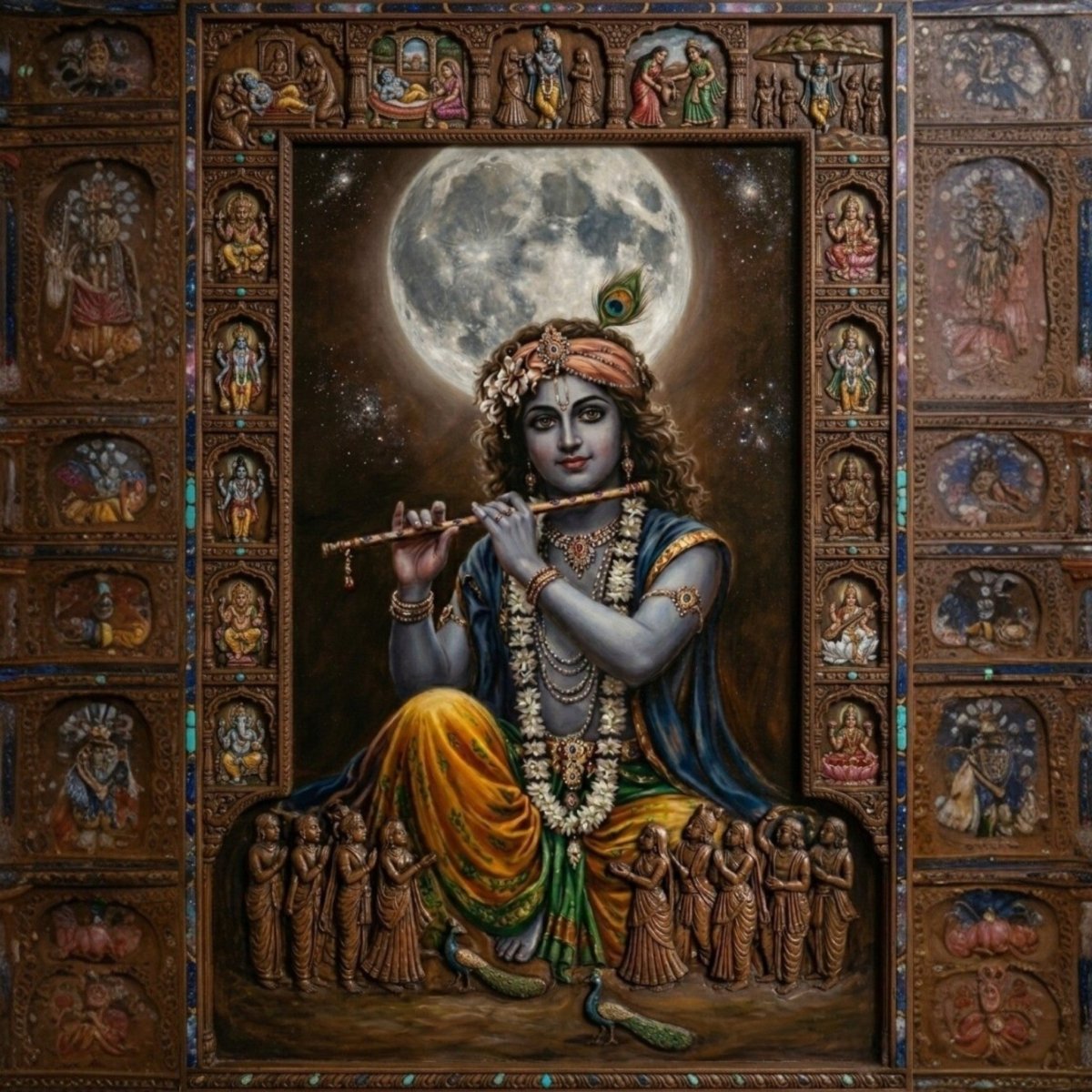 Lord Krishna’s Divine Flute Under the Full Moon (24 x 36 Inches)