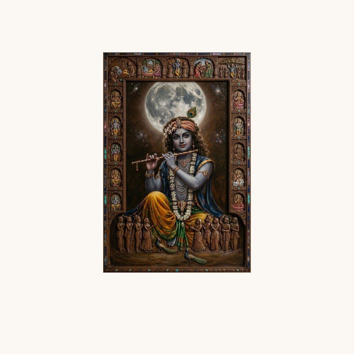 Lord Krishna’s Divine Flute Under the Full Moon (24 x 36 Inches)