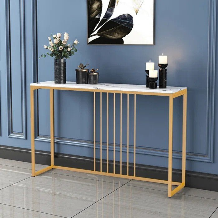 Luxury Entryway Table: White Marble Top Console with Gold Metal Base