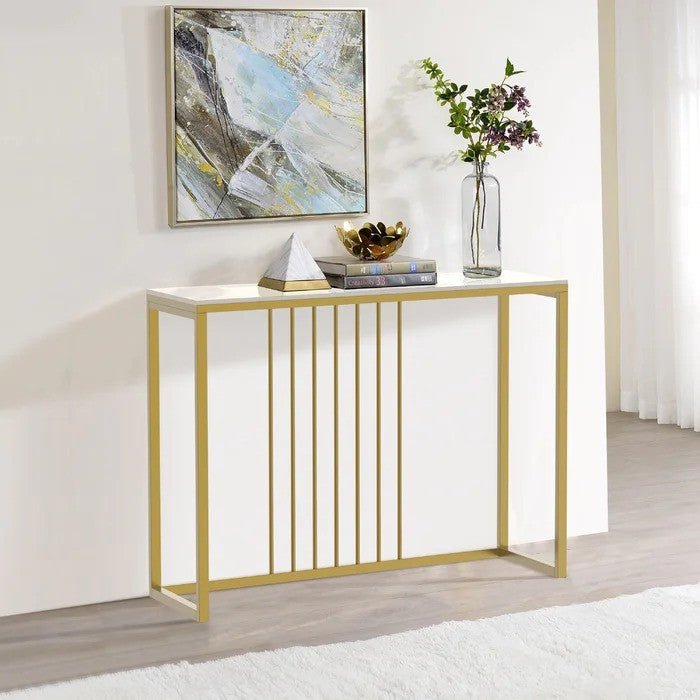 Luxury Entryway Table: White Marble Top Console with Gold Metal Base