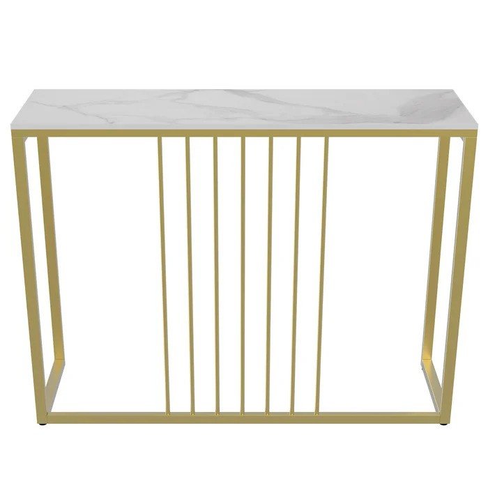 Luxury Entryway Table: White Marble Top Console with Gold Metal Base