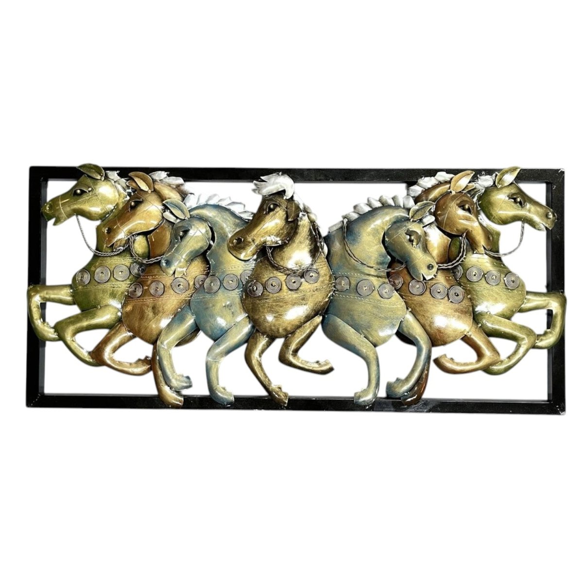 Luxury Metal Running Horses Vastu Wall Decor for Home & Office (40 x 18 Inches)