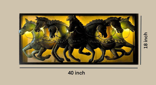 Luxury Metal Running Horses Vastu Wall Decor for Home & Office (40 x 18 Inches)