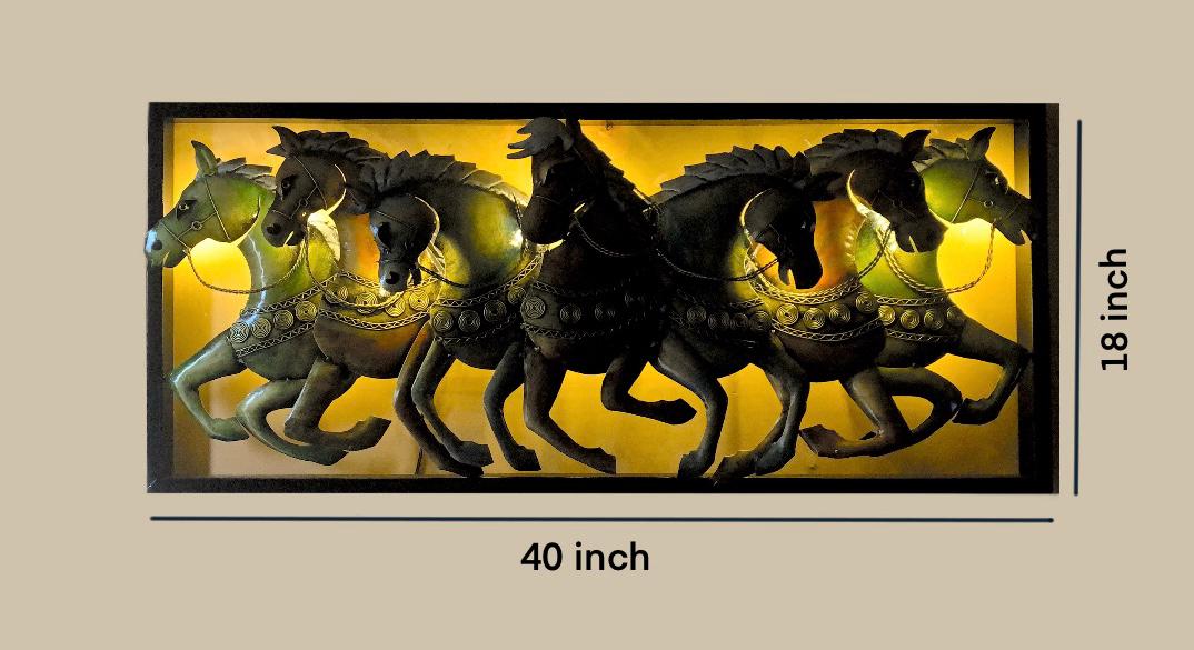 Luxury Metal Running Horses Vastu Wall Decor for Home & Office (40 x 18 Inches)