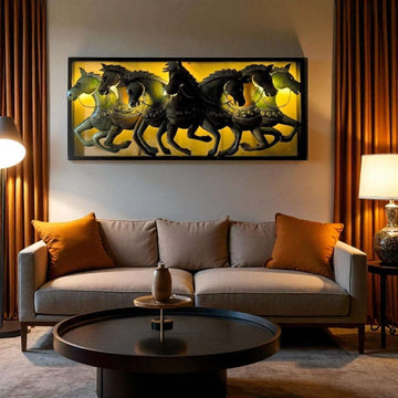 Luxury Metal Running Horses Vastu Wall Decor for Home & Office (40 x 18 Inches)