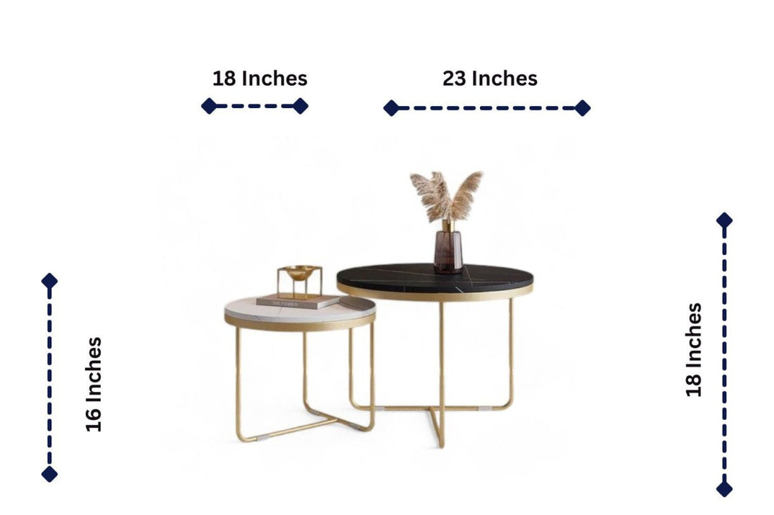 Luxury Nesting Coffee Tables: Black & white Marble Tops with Gold Metal Base