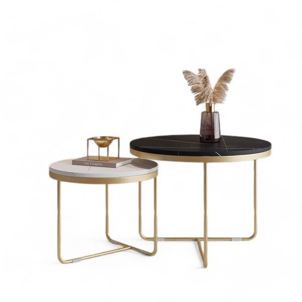 Luxury Nesting Coffee Tables: Black & white Marble Tops with Gold Metal Base