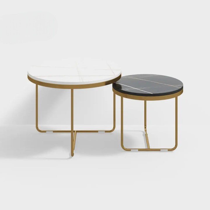 Luxury Nesting Coffee Tables: Black & white Marble Tops with Gold Metal Base