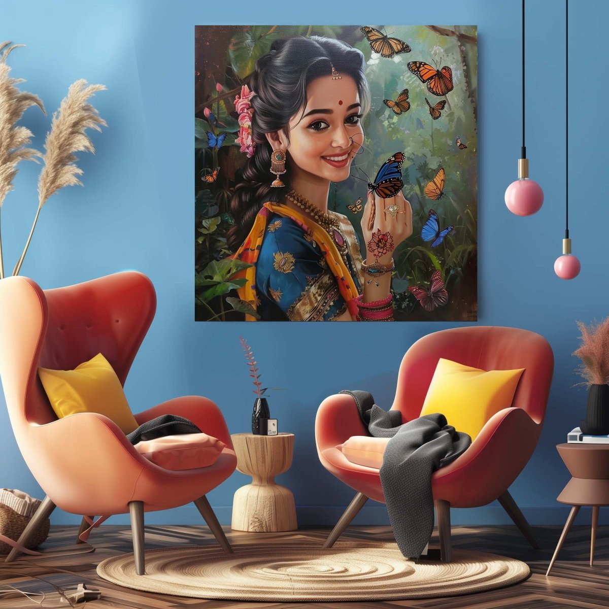 Maharashtrian:The Fairy and The Butterfly Canvas Wall Painting (36 x36 Inches)