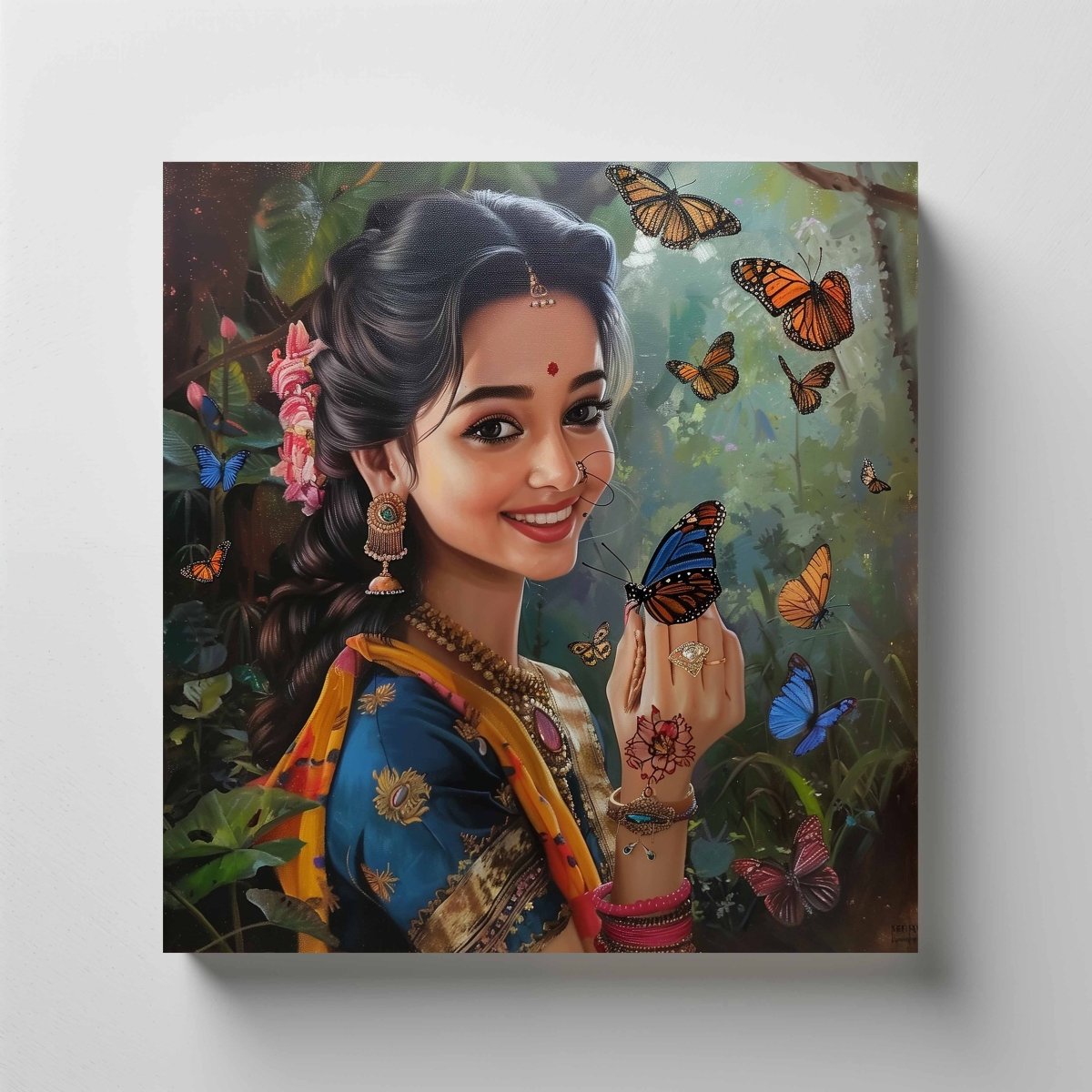 Maharashtrian:The Fairy and The Butterfly Canvas Wall Painting (36 x36 Inches)