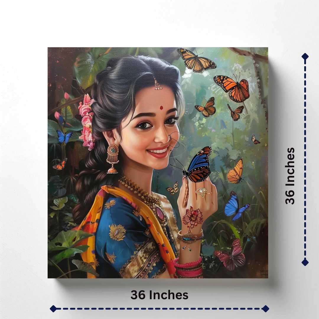 Maharashtrian:The Fairy and The Butterfly Canvas Wall Painting (36 x36 Inches)