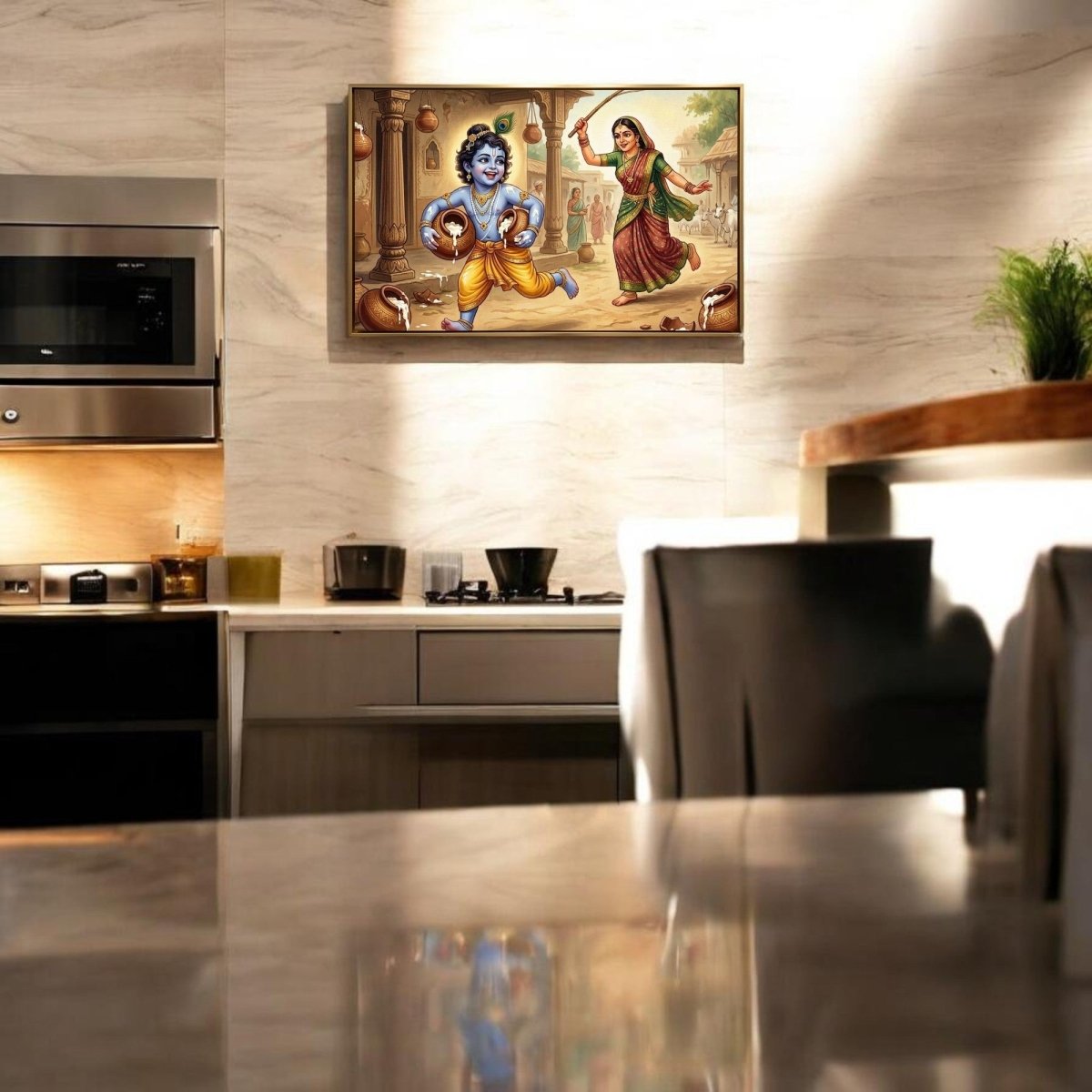 Makhan Chor Leela: Bal Gopal with Butter Pots Art (36 x 24 Inches)