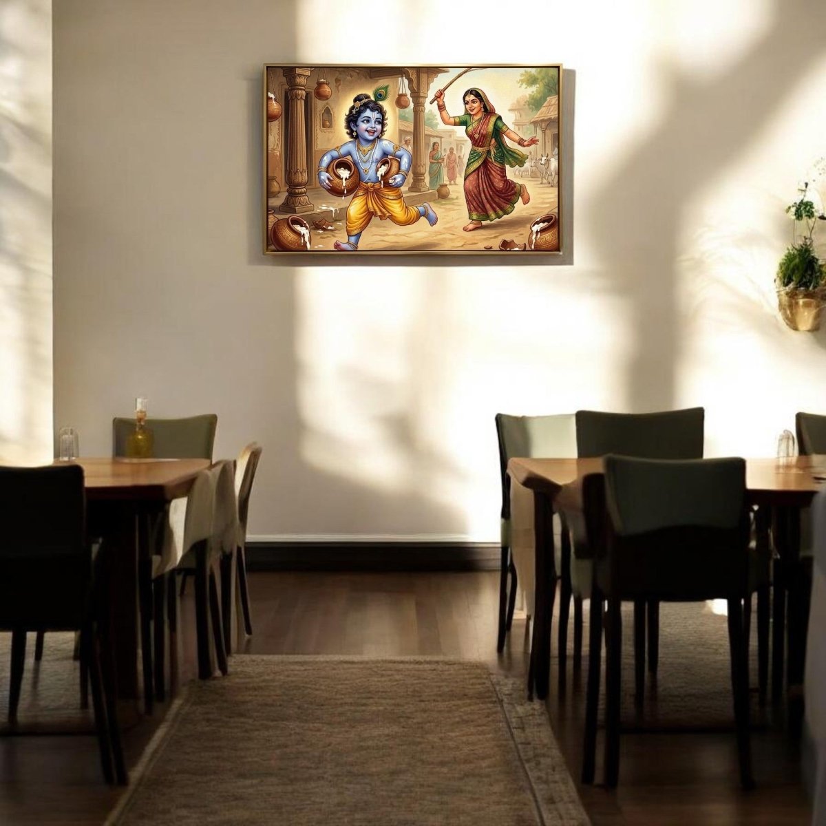 Makhan Chor Leela: Bal Gopal with Butter Pots Art (36 x 24 Inches)